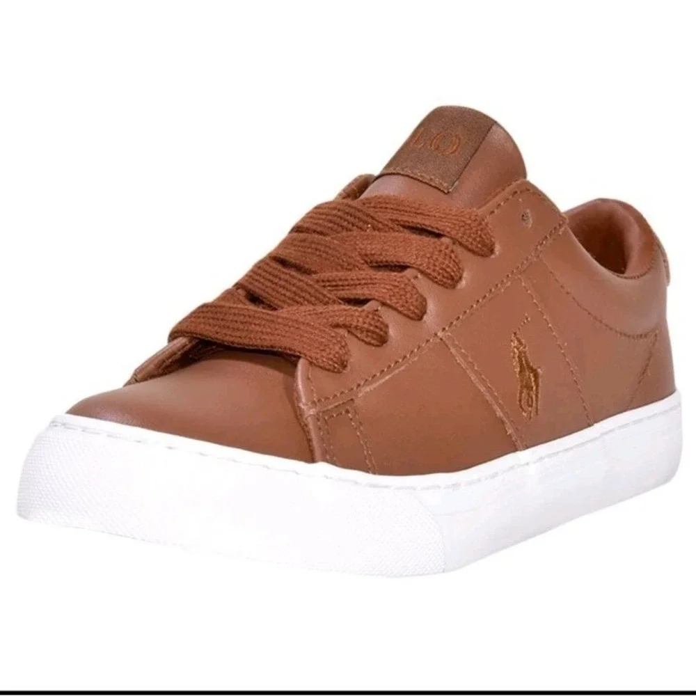 Boy's Dress Shoes 1 Polo Ralph Lauren Sayer Brown Leather Sneakers